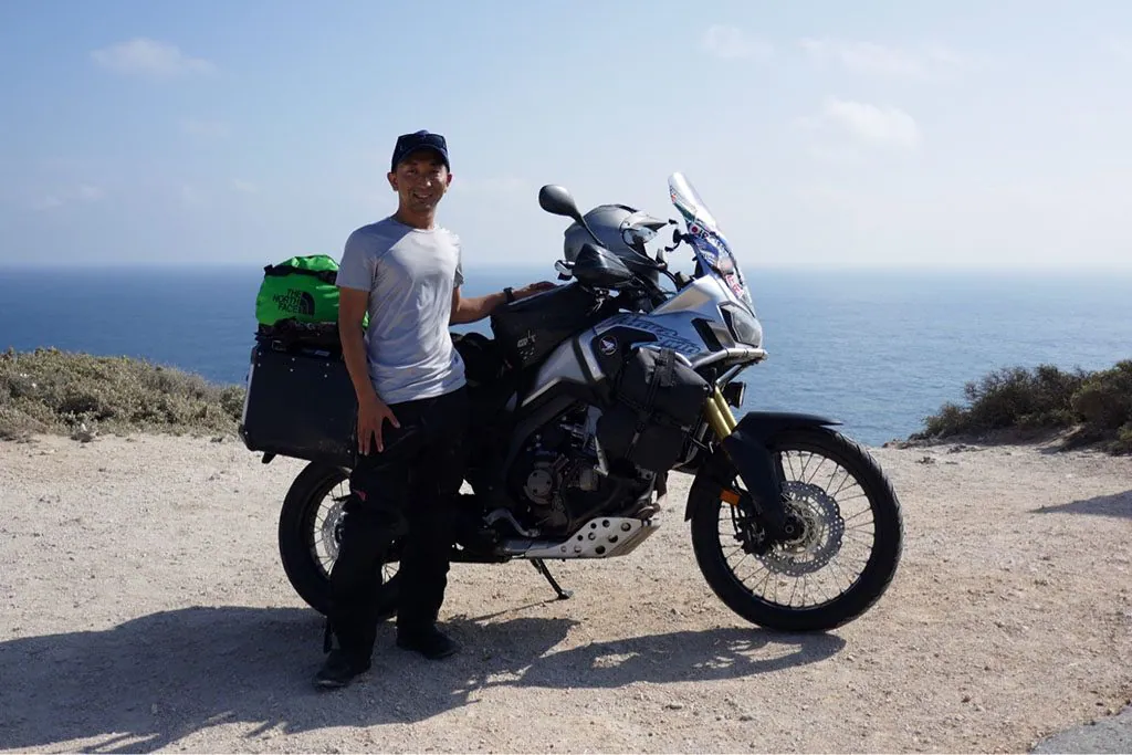 Japanese adventurer Jin on his Africa Twin