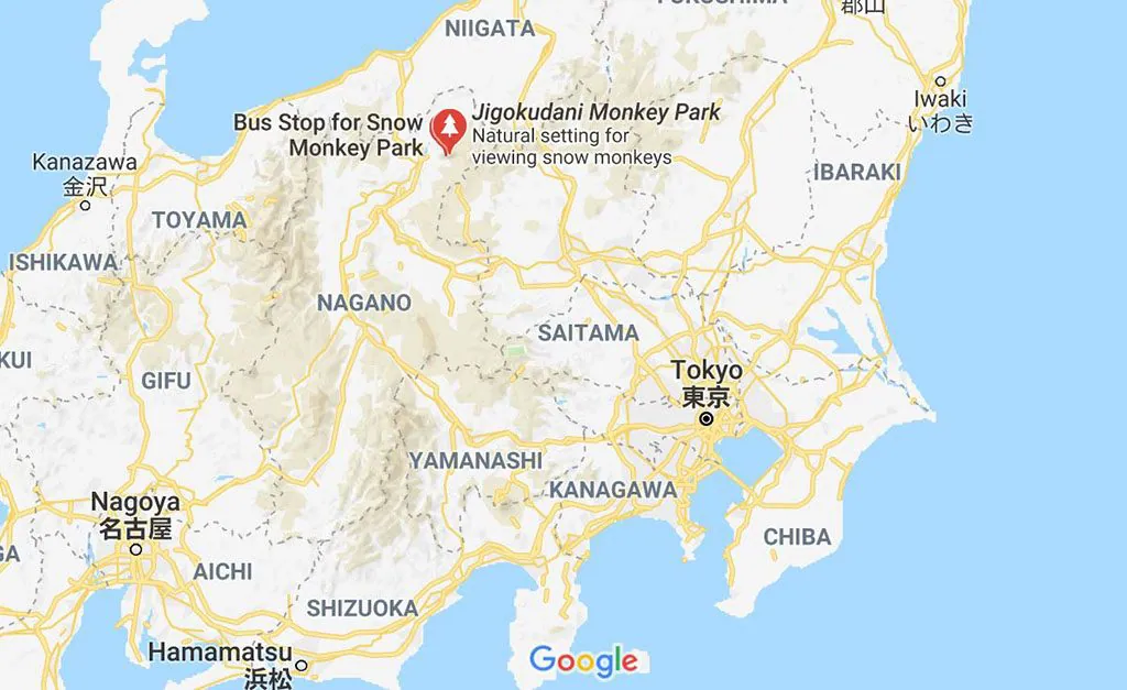 Map of Jigokudani Snow Monkey park in Japan