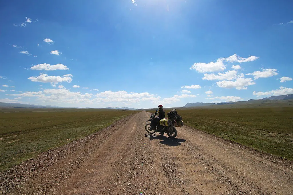 Lonely adventure bike riding in Kyrgyzstan