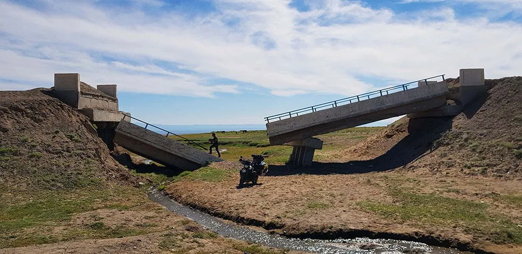 Broken bridges and bad roads in Mongolia