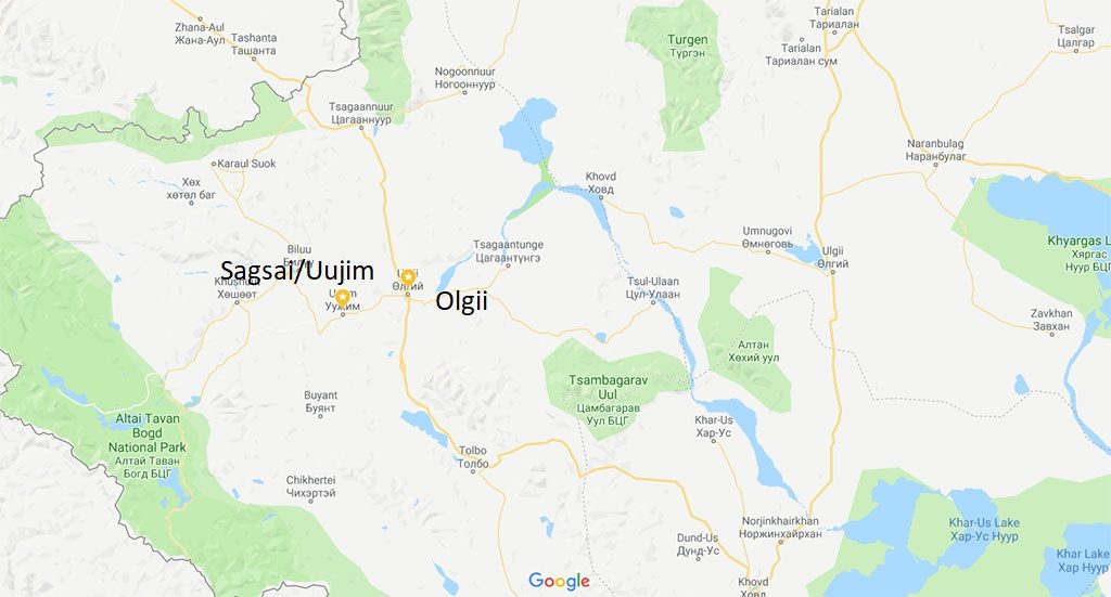 Adventure guide map for visiting eagle hunters in Mongolia