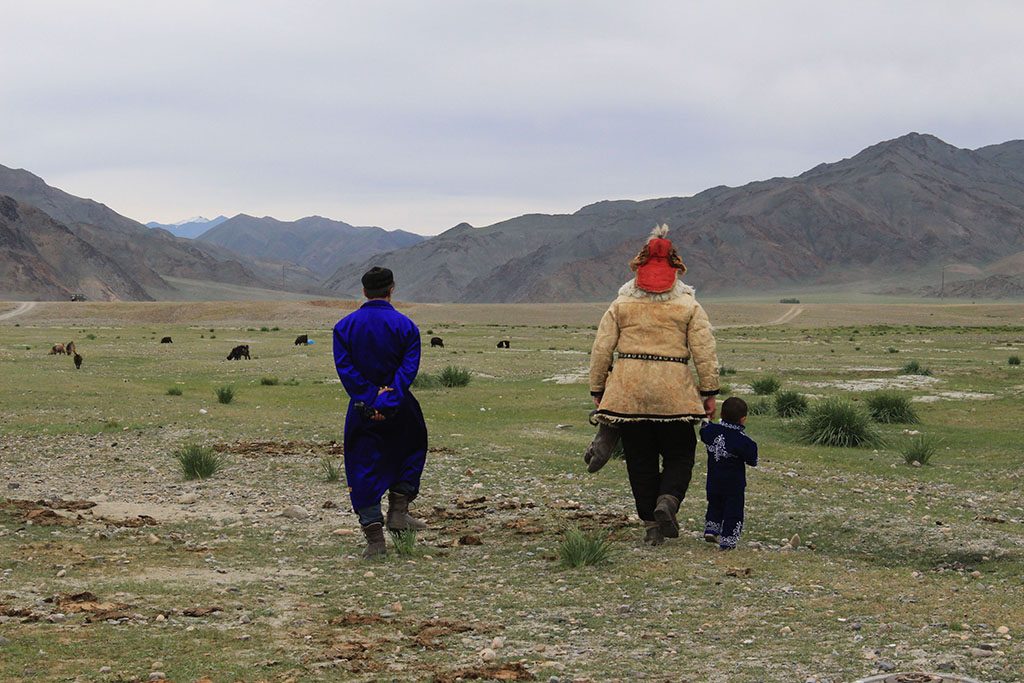 Eagle hunter in Mongolia taking a stroll