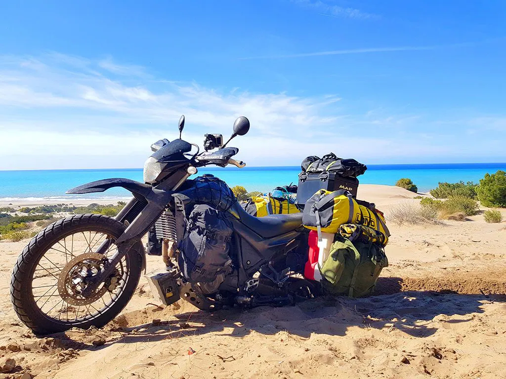 Adventure bike stuck in sand