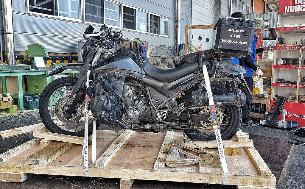 Crating a motorcycle in South Korea