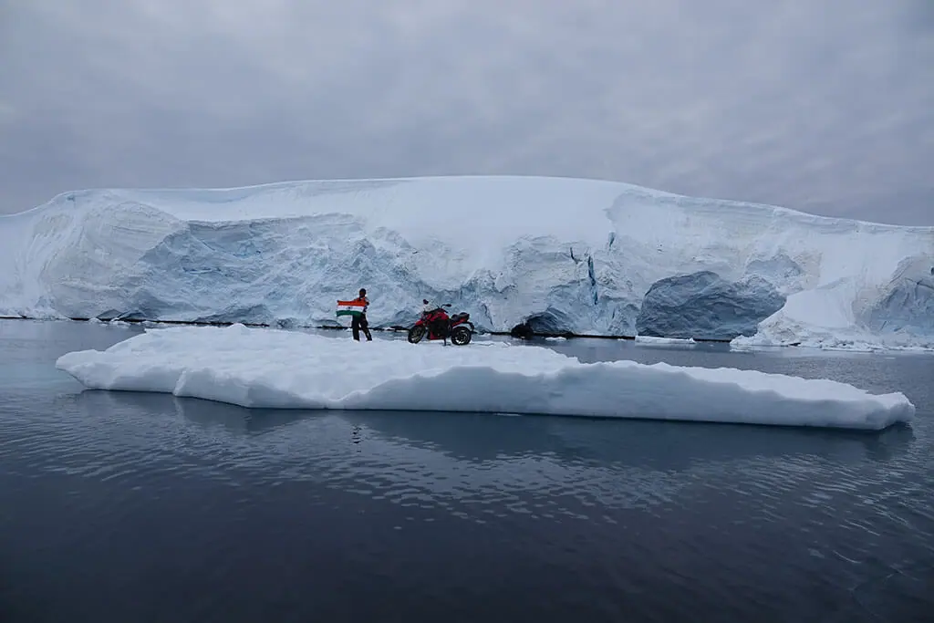 paradise bay Antarctica motorcycle on iceberg