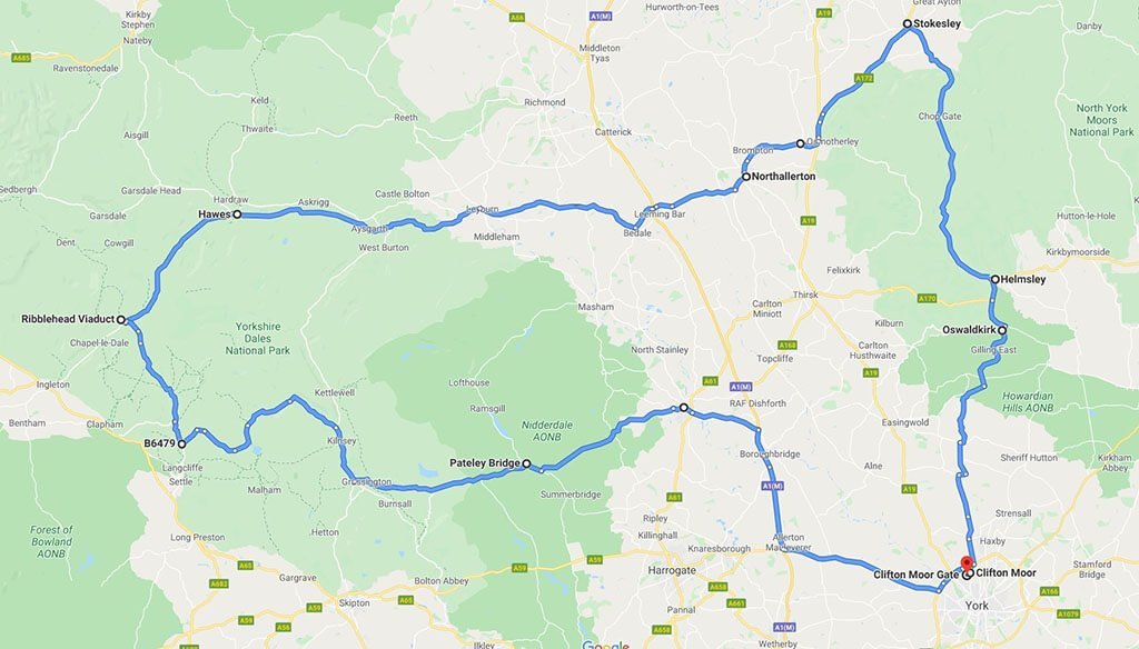 Yorkshire Flyer Motorcycle Route Map