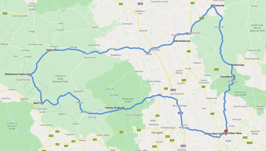 Yorkshire Flyer Motorcycle Route Map