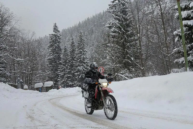 Motorcycle Winter Riding Gear in snow