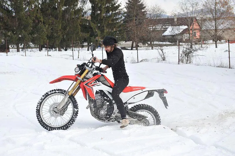 Motorcycle Winter Riding Gear in snow