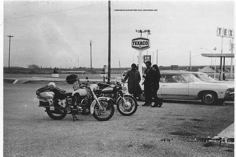 The First Indians to motorcycle round the world on Royal Enfields New Mexico 1972