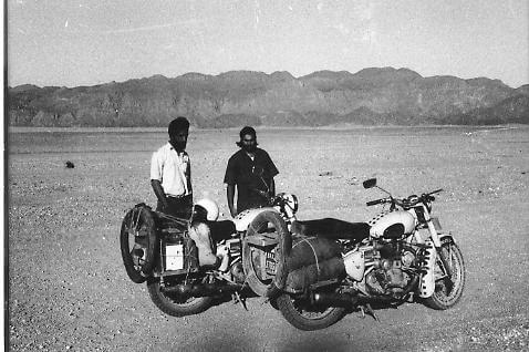 The First Indians to motorcycle round the world on Royal Enfields in the Southern Sahara 1971