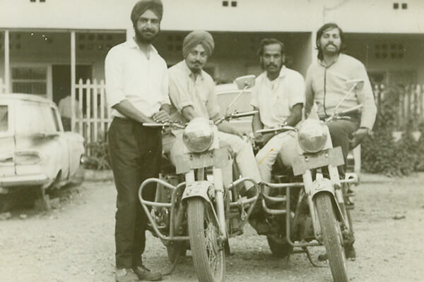 The First Indians to motorcycle round the world on Royal Enfields in Uganda East Africa
