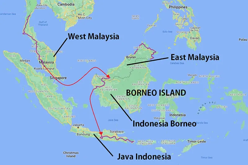 Motorcycle Travel Borneo route and shipping