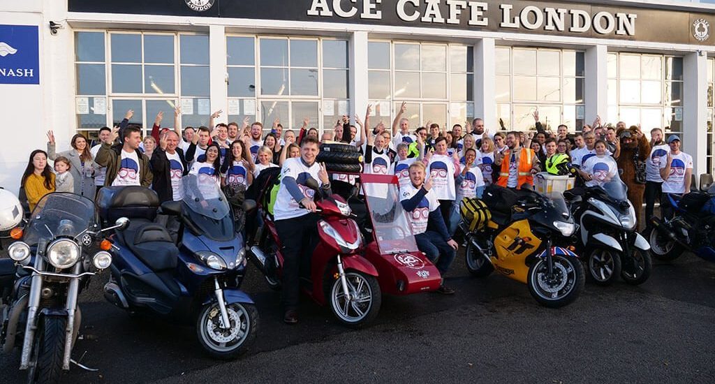 Scooter and sidecar departure ace cafe london with lets nail it campaign